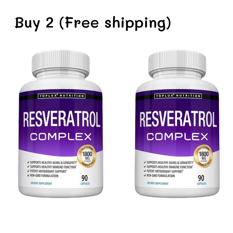 Resveratrol Supplement 1800 mg Antioxidant Complex - Overall Health Support,  Brain Function, for Men Women, 90 Capsules