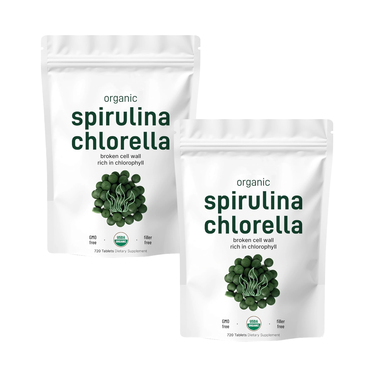 Organic Chlorella Spirulina Tablets, 3000mg Per Serving, 720 Counts, 4 Months Supply, 50/50 Blend Superfood