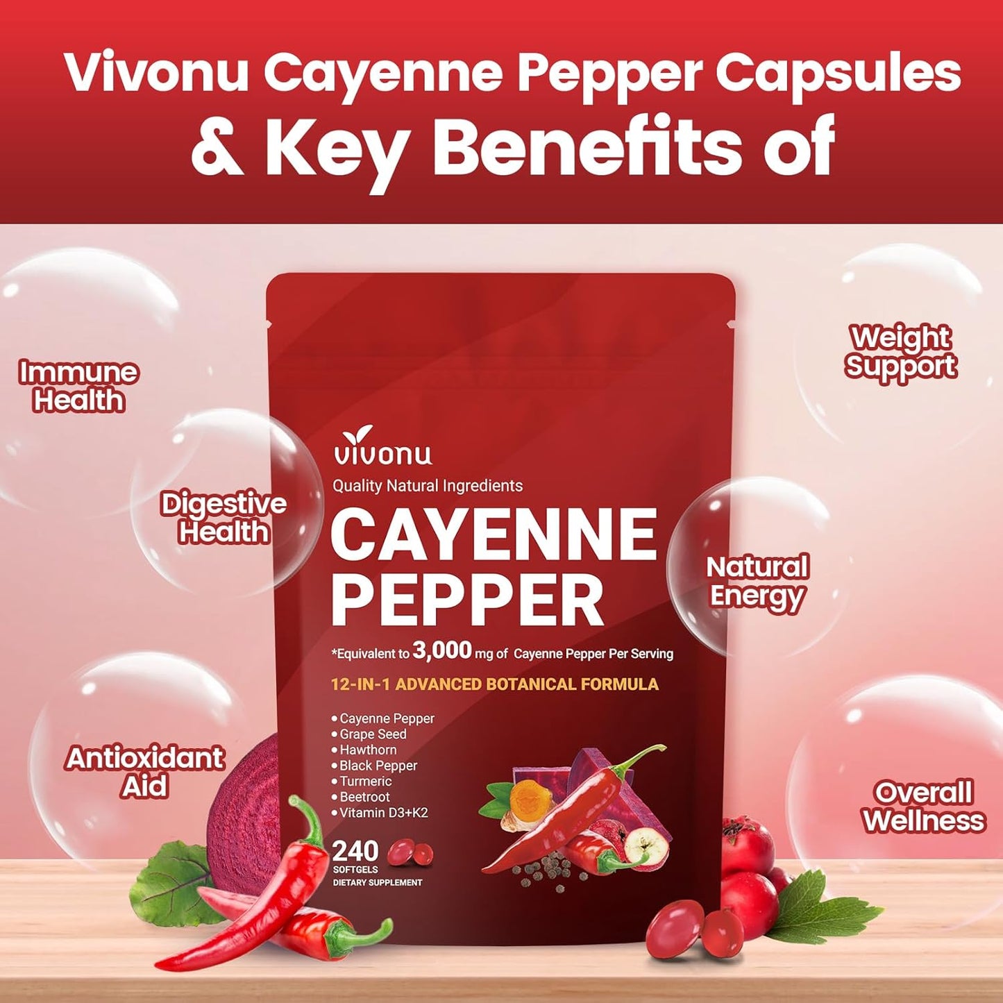 Nature’s Wellness Cayenne Pepper Heart & Vessel Support – Full Spectrum Formula with Vitamins & Botanicals, 240 Capsules