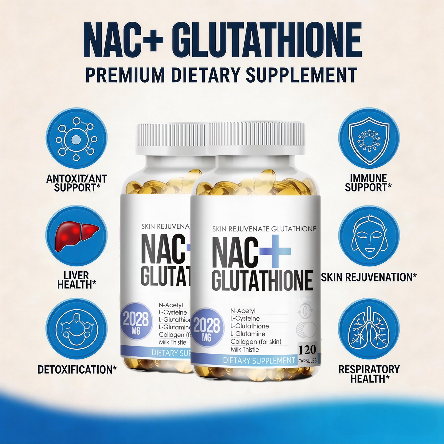 NAC Glutathione Collagen Capsules 2028mg Skin Whitening Anti-Aging Antioxidant , Supports Liver Health,120 Capsules