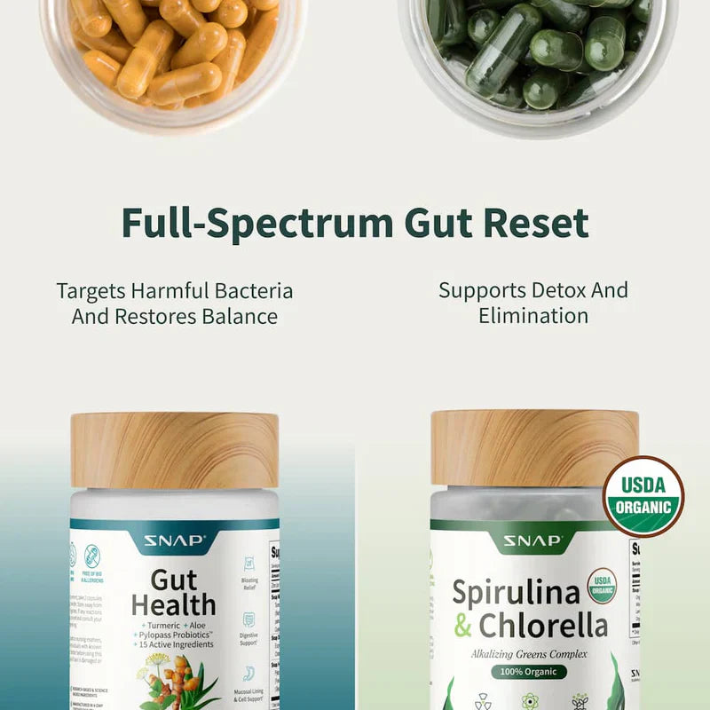 Gut Health Bundle，The 2-in-1 Gut Reset & Cellular Detox Duo: Spirulina & Chlorella Blend，Soothe &amp; Restore Gut Health